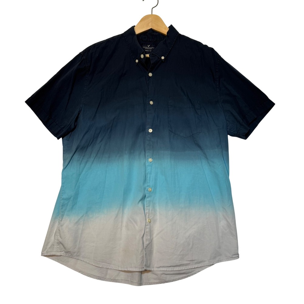 American Eagle Men's‎ XL Blue Ombre Short Sleeve Button-Down Shirt Cotton Casual